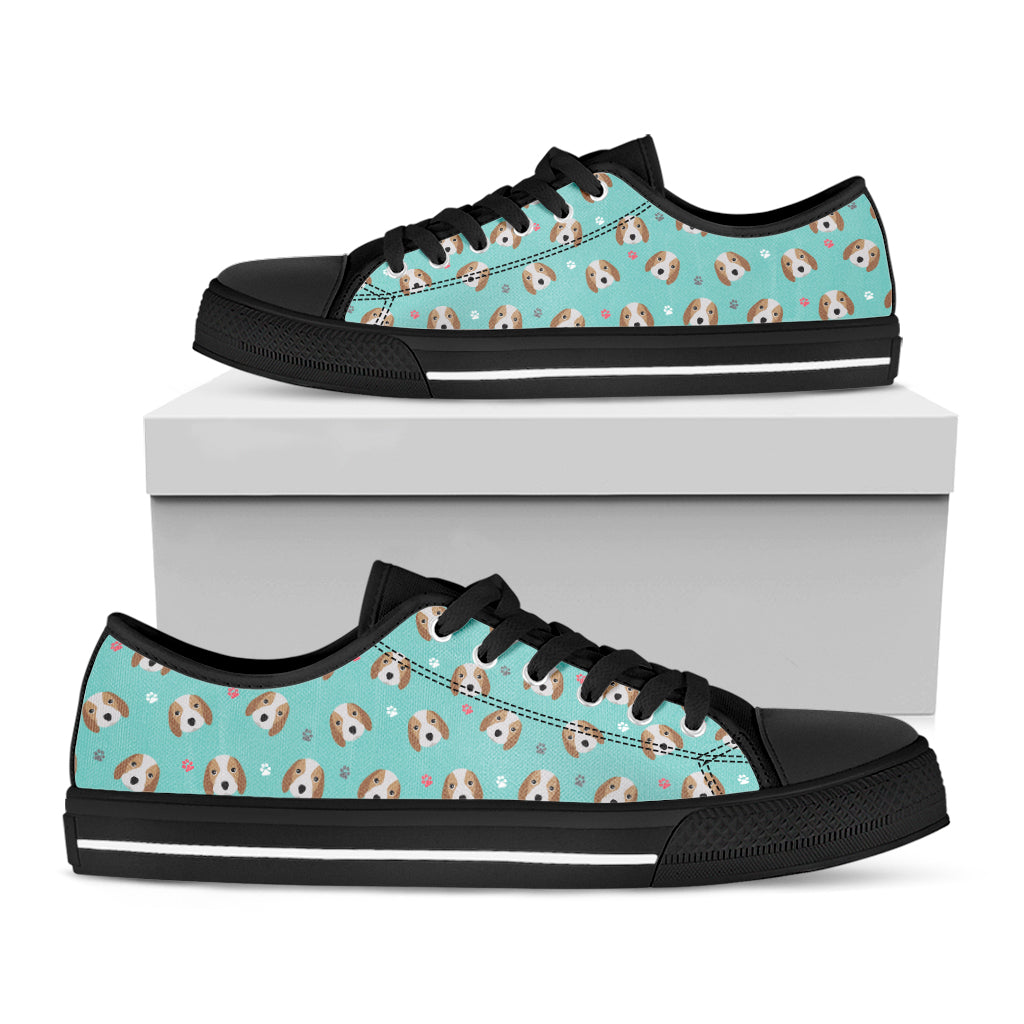 Adorable Beagle Puppy Pattern Print Black Low Top Sneakers