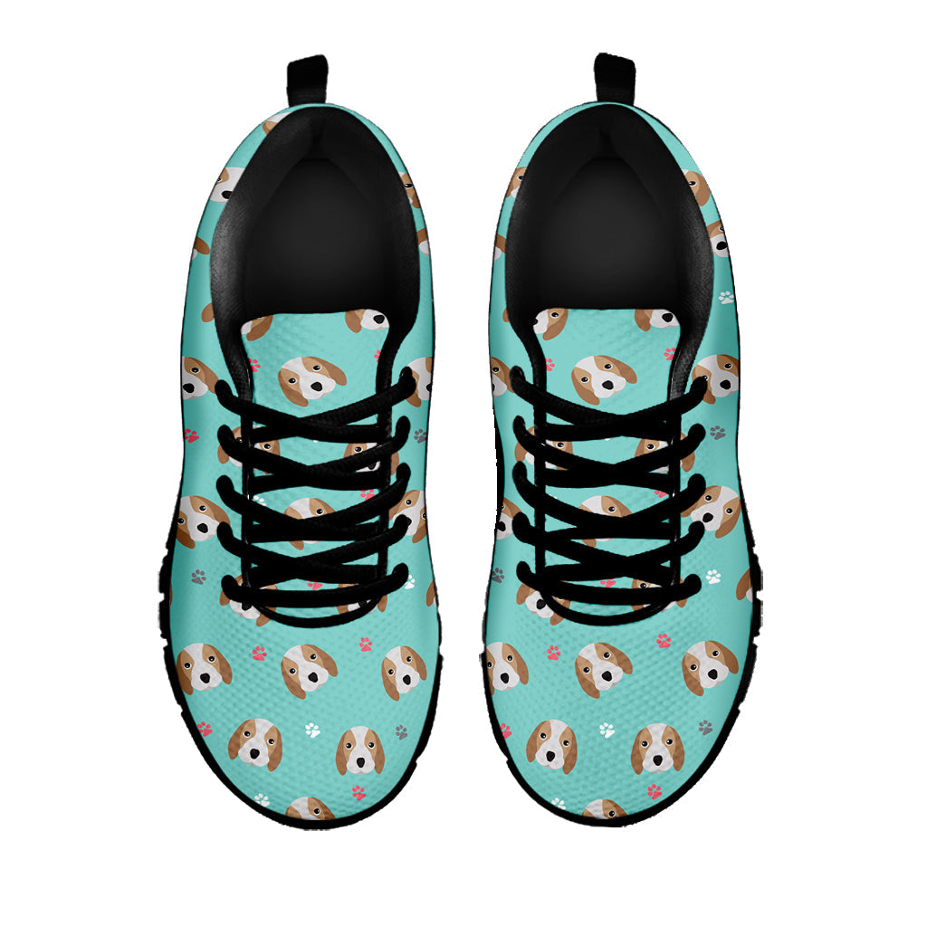 Adorable Beagle Puppy Pattern Print Black Running Shoes