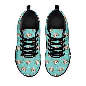 Adorable Beagle Puppy Pattern Print Black Running Shoes