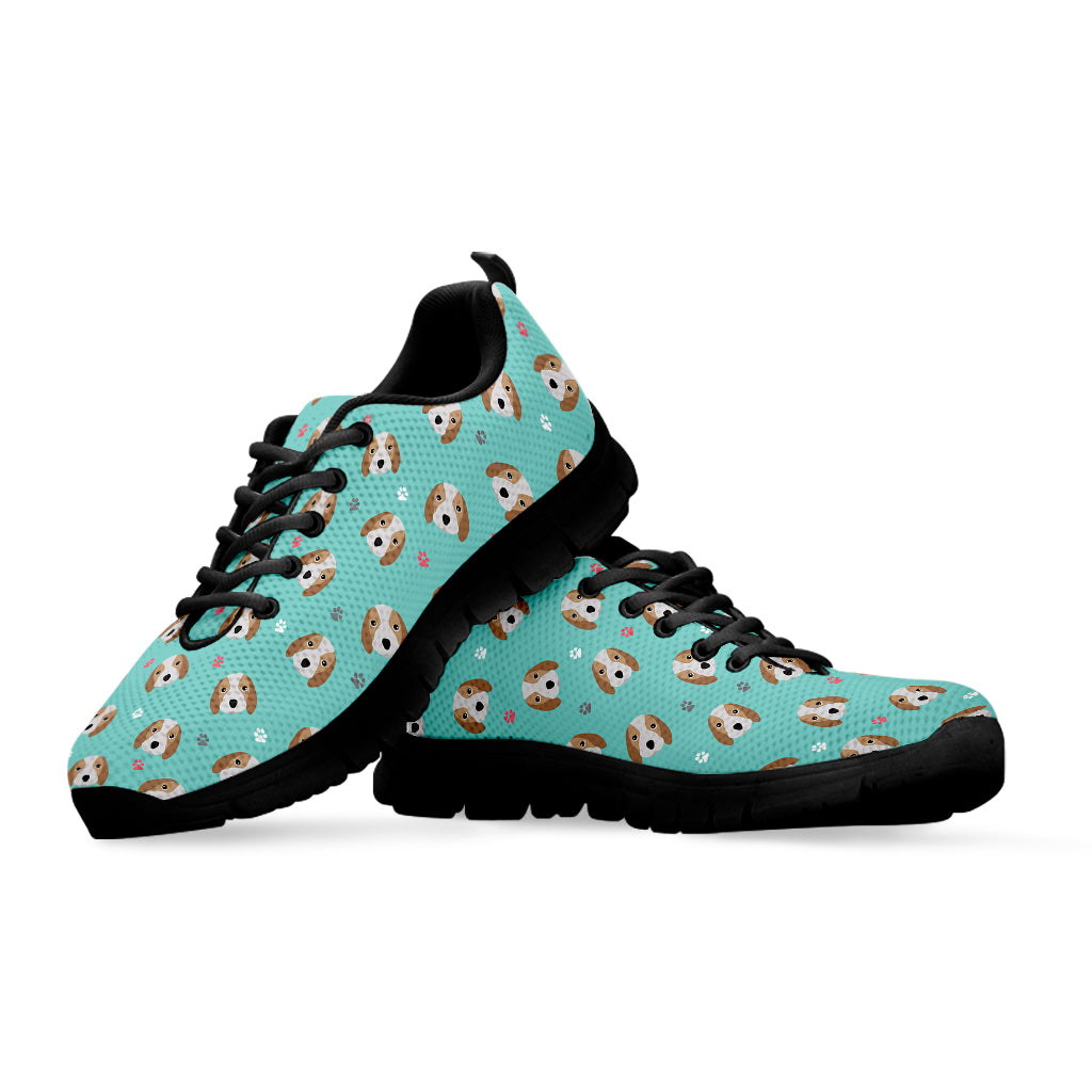 Adorable Beagle Puppy Pattern Print Black Running Shoes