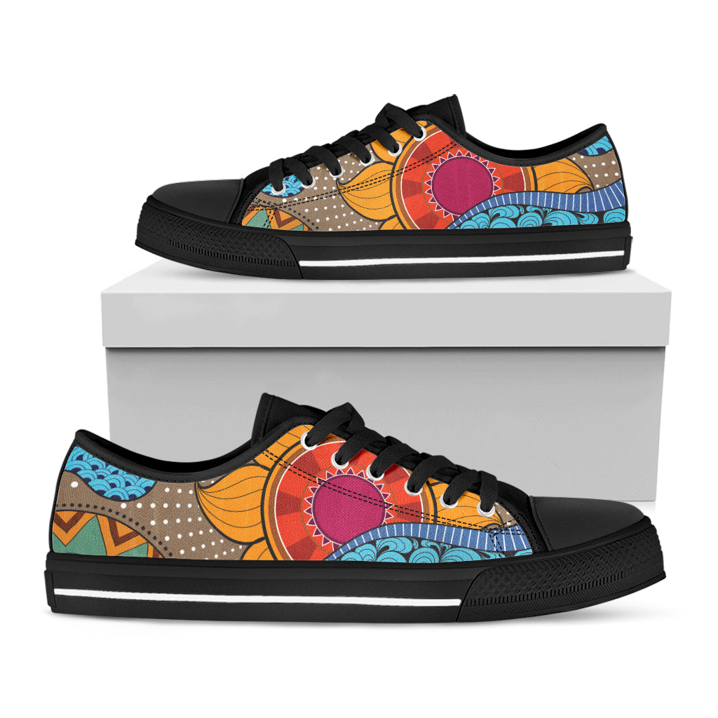 African Sun Print Black Low Top Sneakers