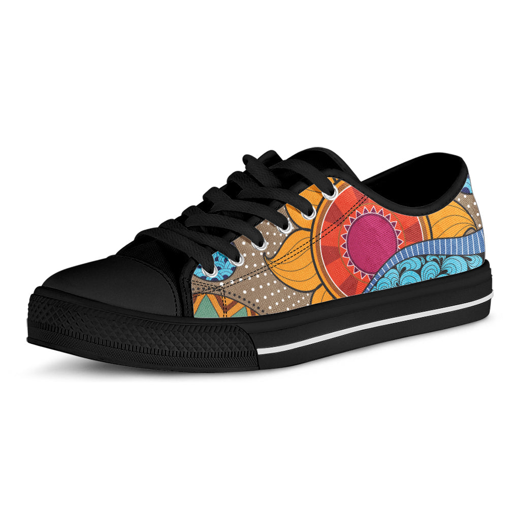 African Sun Print Black Low Top Sneakers