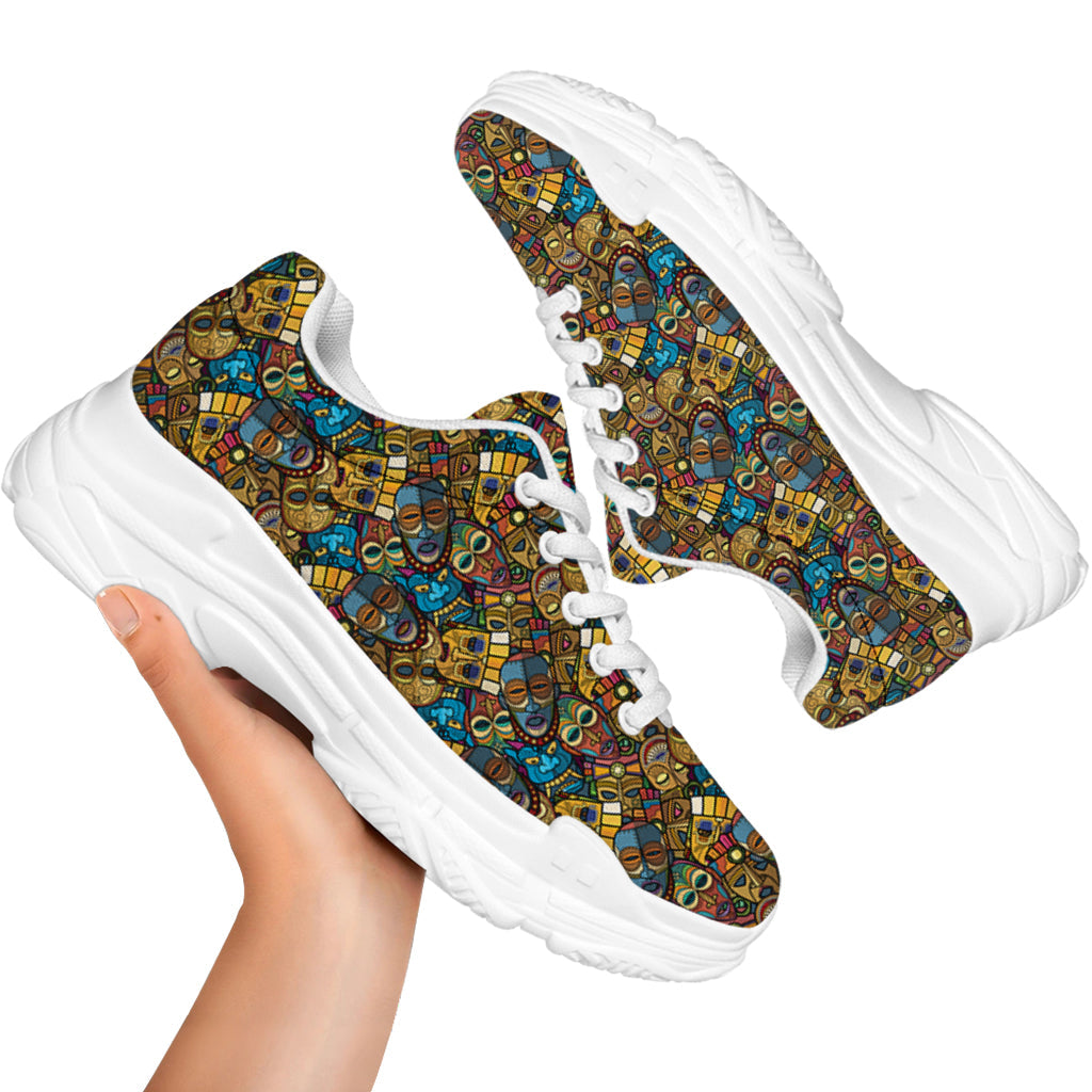 African Totem Masks Pattern Print White Chunky Shoes