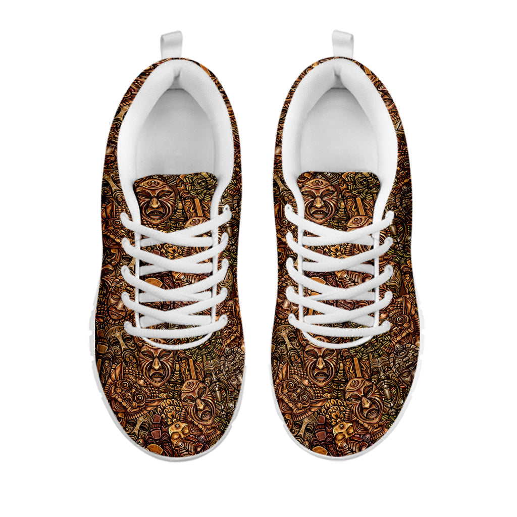 African Totem Pattern Print White Running Shoes