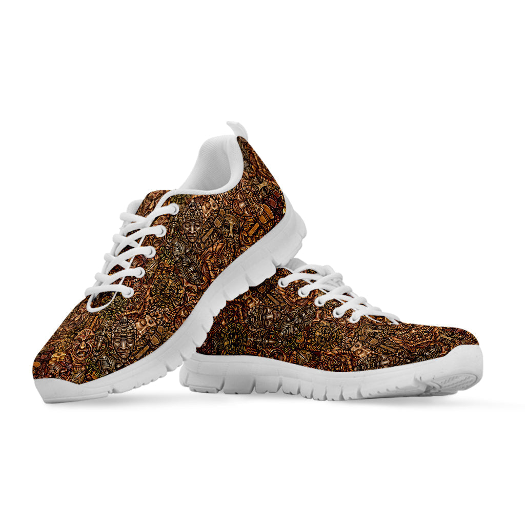 African Totem Pattern Print White Running Shoes