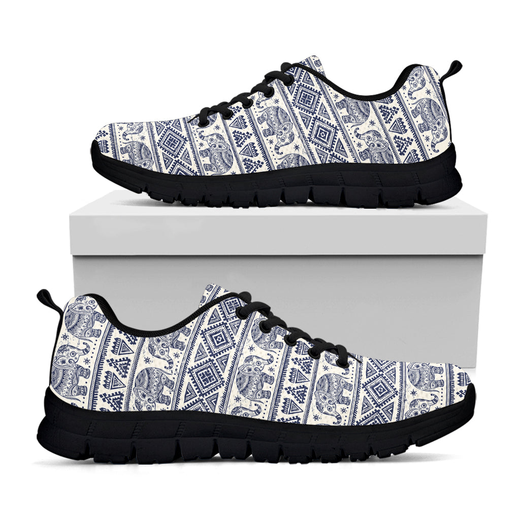 African Tribal Elephant Pattern Print Black Running Shoes
