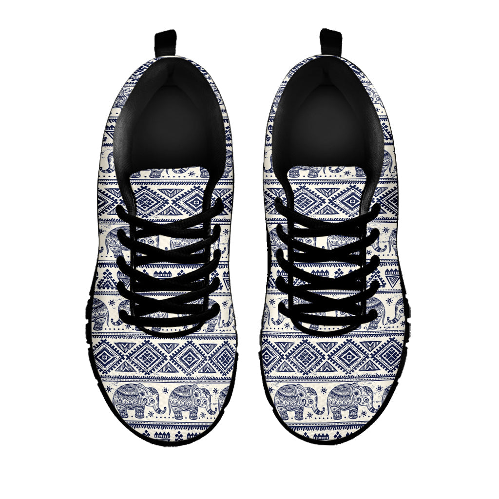 African Tribal Elephant Pattern Print Black Running Shoes