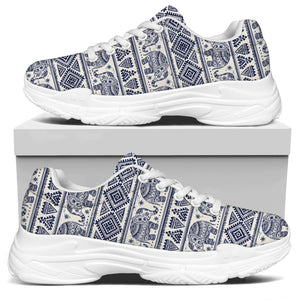 African Tribal Elephant Pattern Print White Chunky Shoes