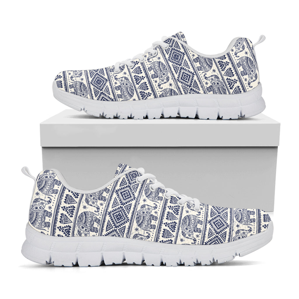 African Tribal Elephant Pattern Print White Running Shoes