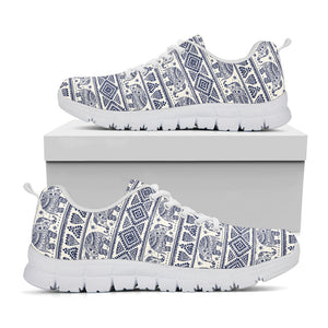African Tribal Elephant Pattern Print White Running Shoes