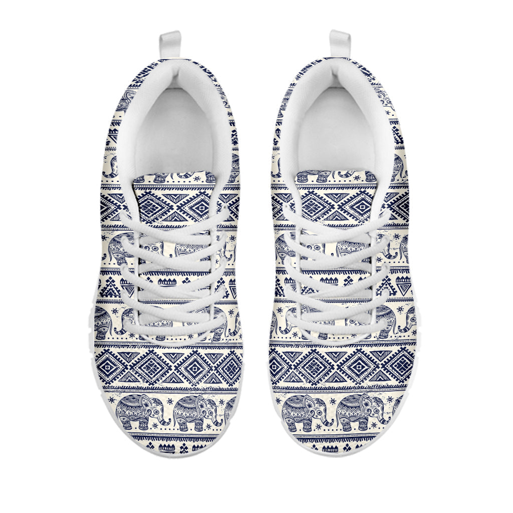African Tribal Elephant Pattern Print White Running Shoes