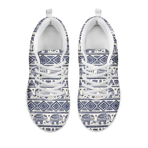 African Tribal Elephant Pattern Print White Running Shoes