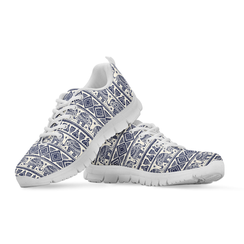 African Tribal Elephant Pattern Print White Running Shoes