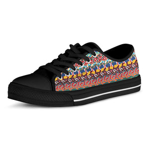 Afro African Ethnic Pattern Print Black Low Top Sneakers
