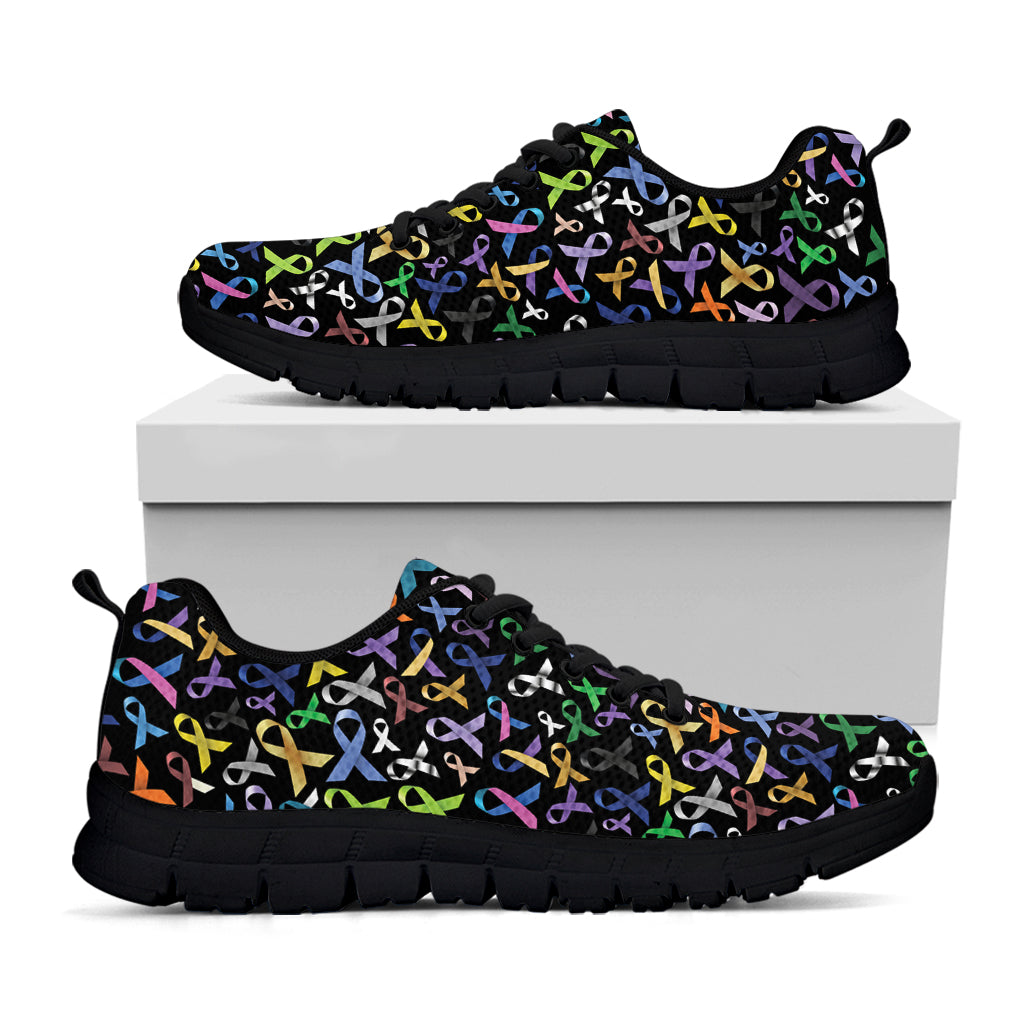 All Cancer Awareness Pattern Print Black Running Shoes