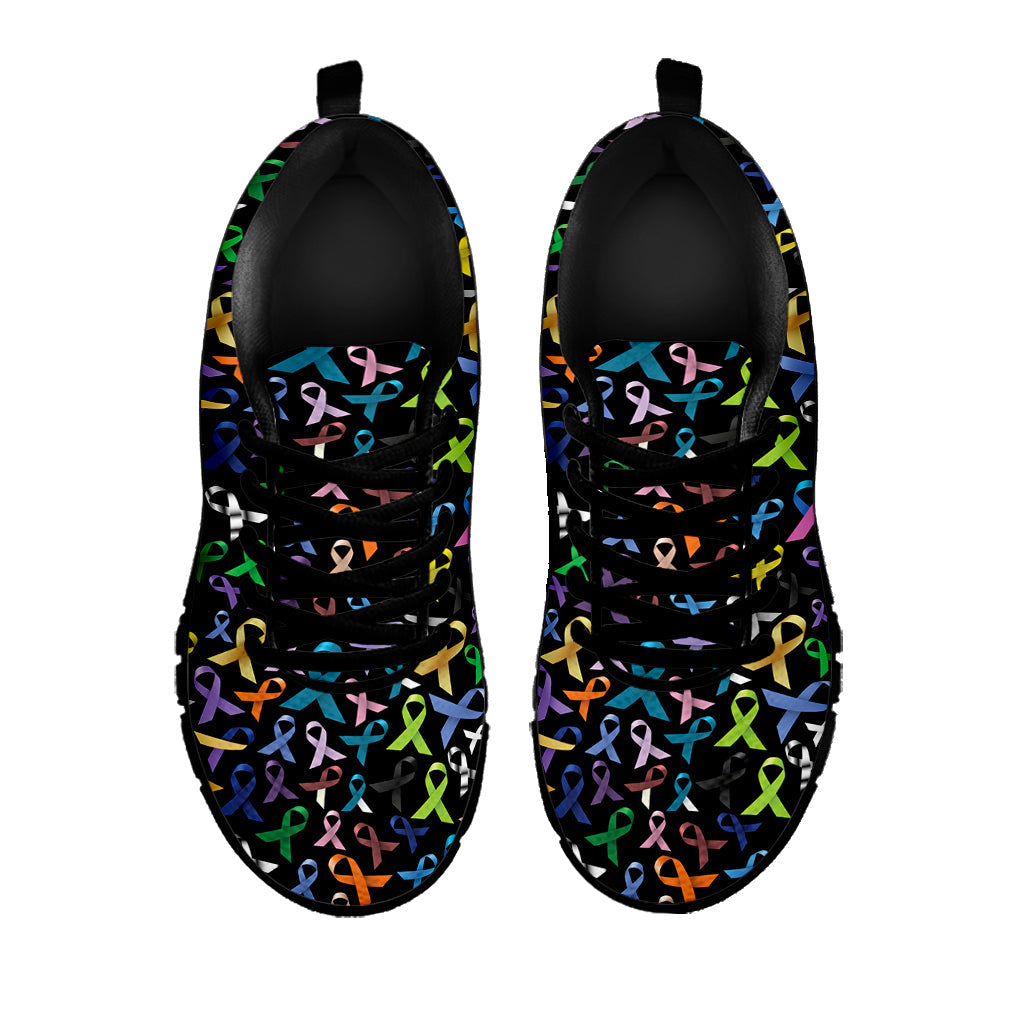 All Cancer Awareness Pattern Print Black Running Shoes
