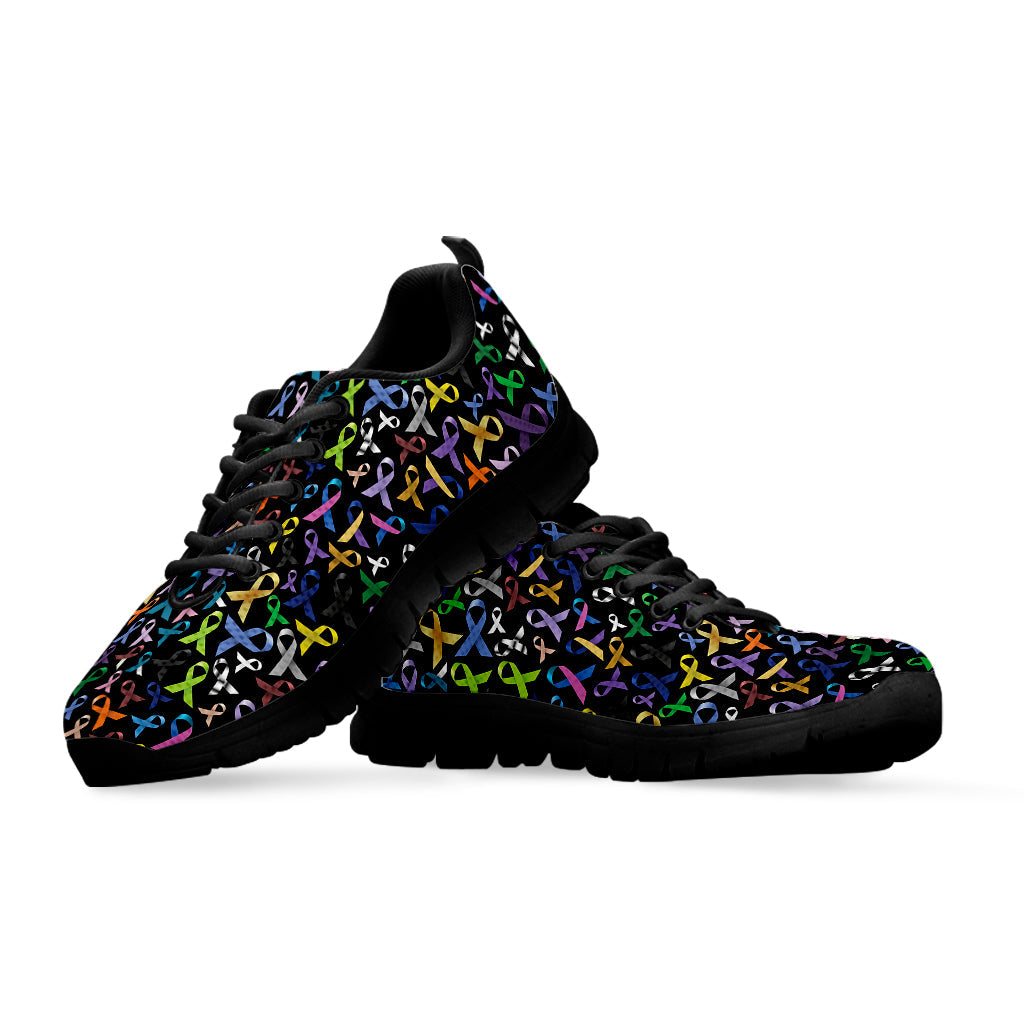 All Cancer Awareness Pattern Print Black Running Shoes