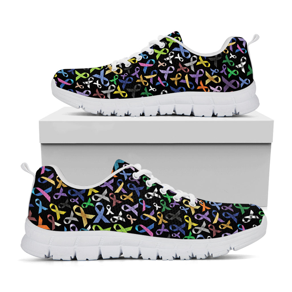 All Cancer Awareness Pattern Print White Running Shoes