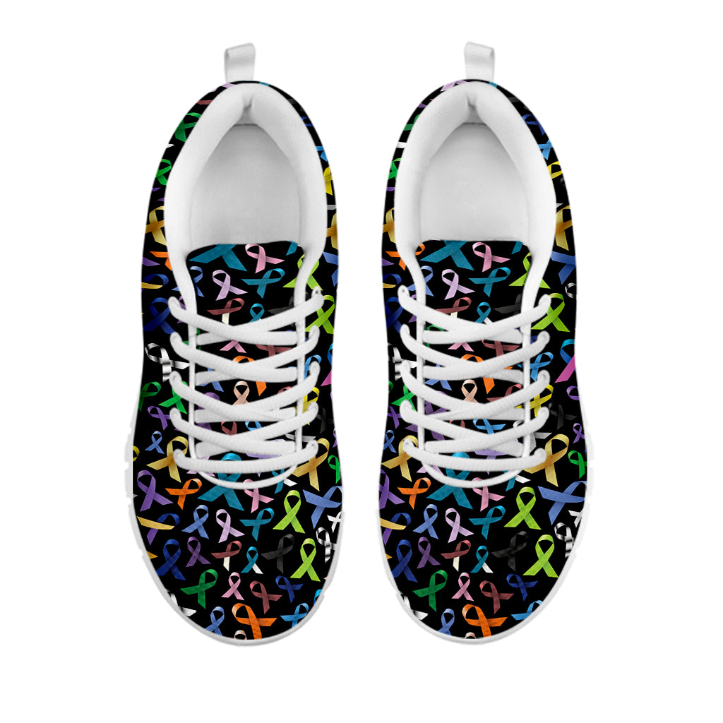 All Cancer Awareness Pattern Print White Running Shoes