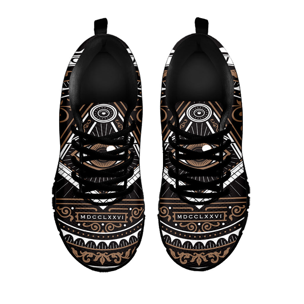 All Seeing Eye Symbol Print Black Running Shoes