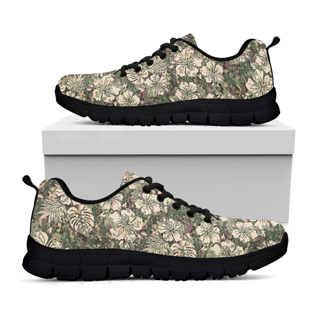 Aloha Hawaiian Camo Flower Pattern Print Black Running Shoes