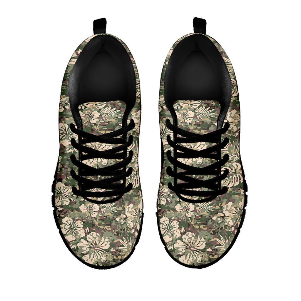 Aloha Hawaiian Camo Flower Pattern Print Black Running Shoes