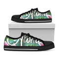 Aloha Hawaiian Flower Print Black Low Top Sneakers