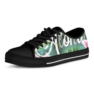 Aloha Hawaiian Flower Print Black Low Top Sneakers