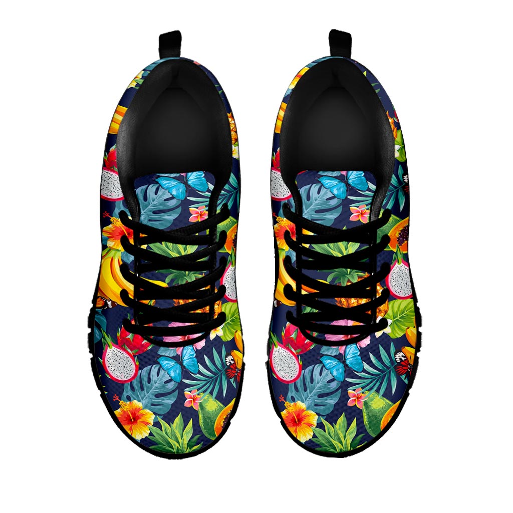 Aloha Tropical Fruits Pattern Print Black Running Shoes