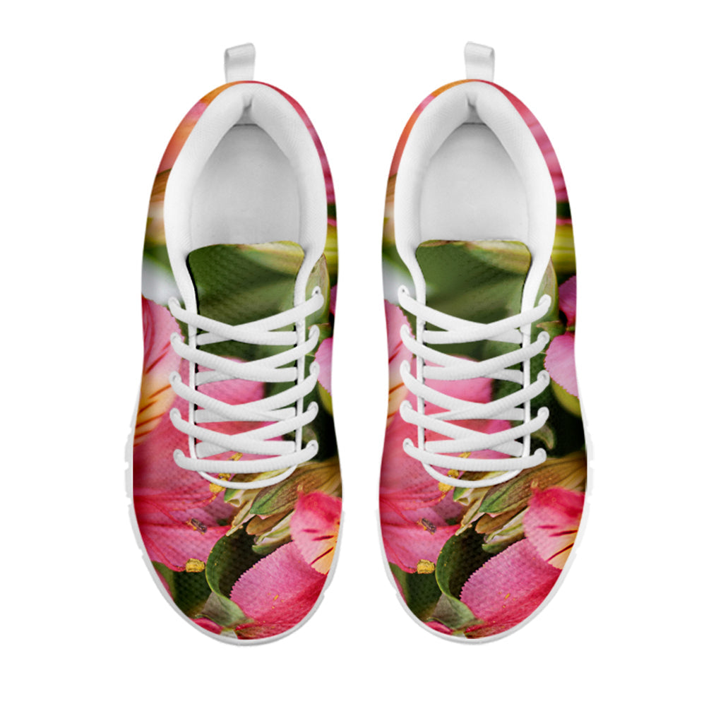 Alstroemeria Flower Print White Running Shoes