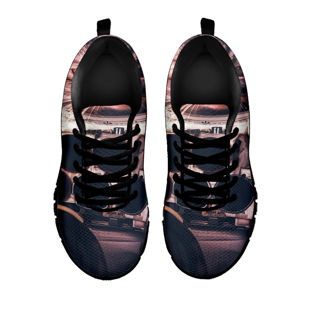 American Astronaut Cat Print Black Running Shoes