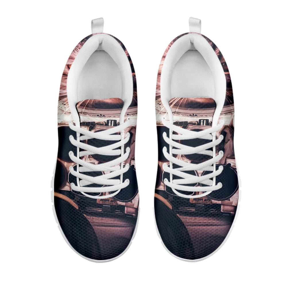 American Astronaut Cat Print White Running Shoes