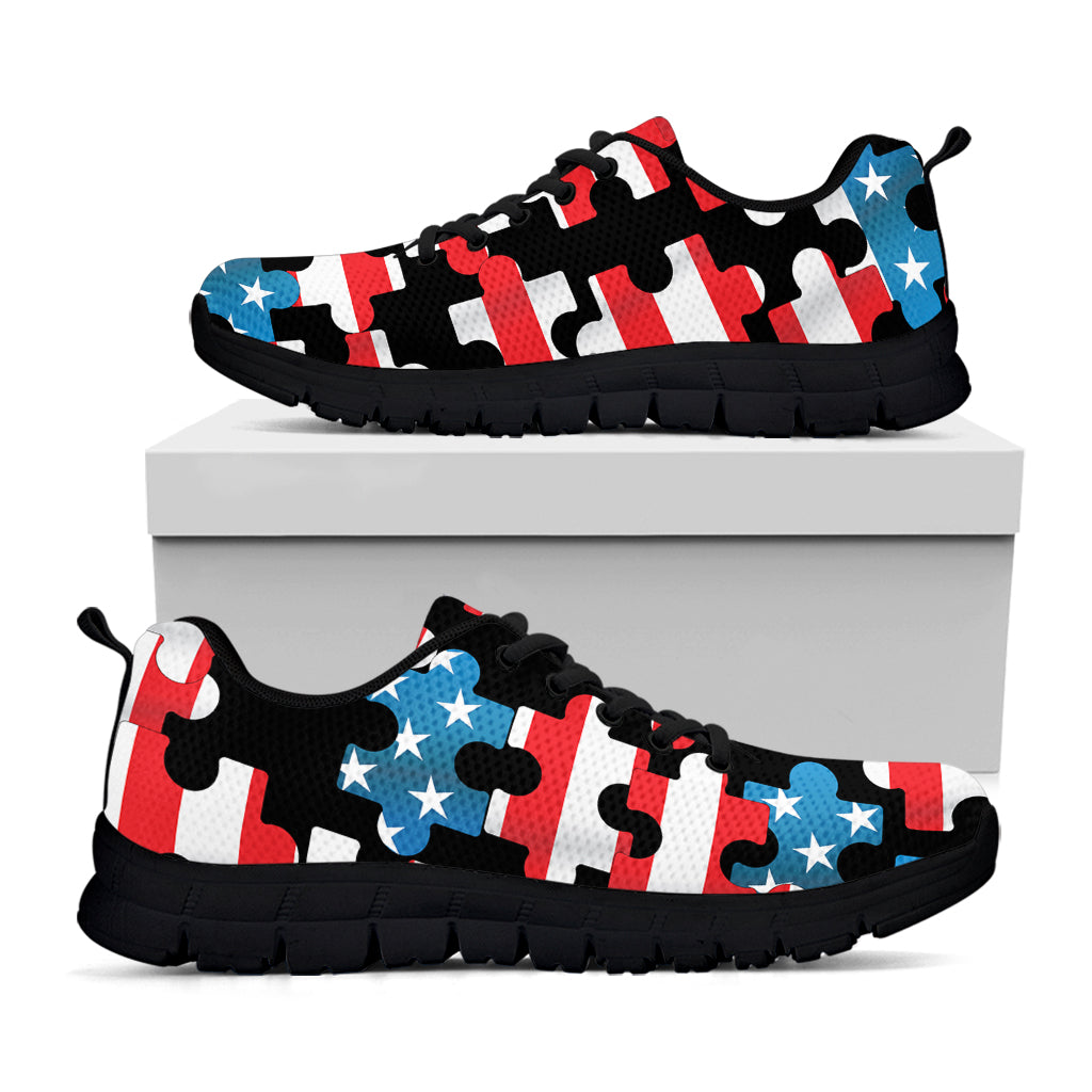 American Flag Jigsaw Puzzle Print Black Running Shoes