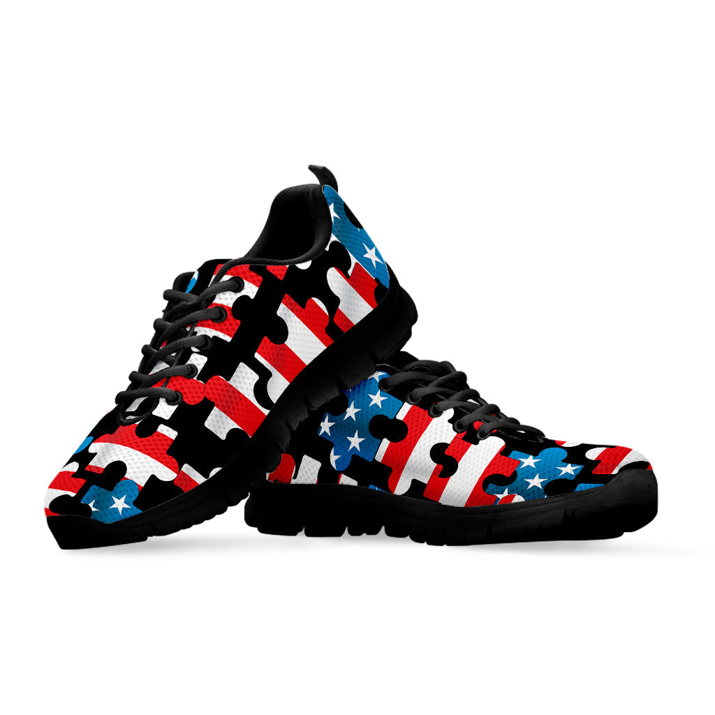 American Flag Jigsaw Puzzle Print Black Running Shoes