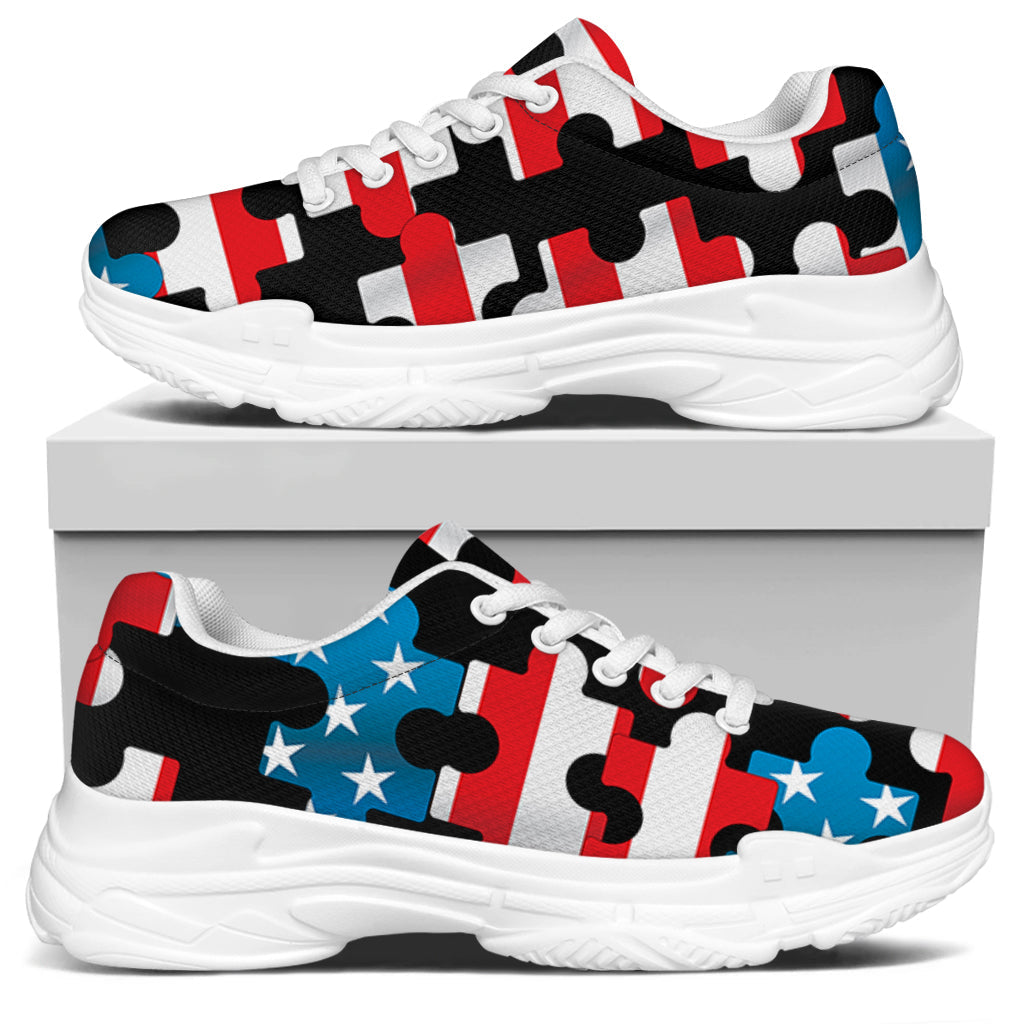 American Flag Jigsaw Puzzle Print White Chunky Shoes