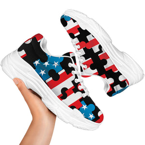 American Flag Jigsaw Puzzle Print White Chunky Shoes