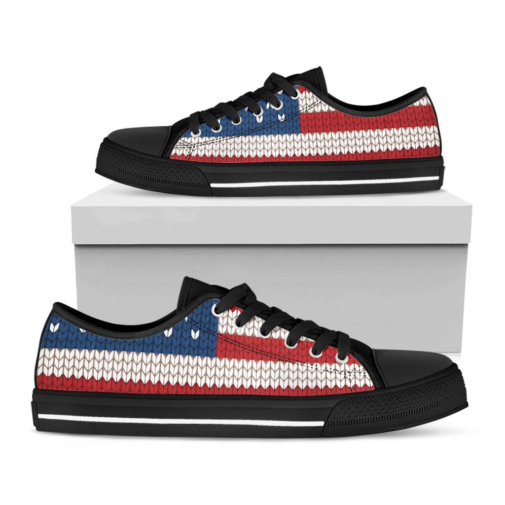 American Flag Knitted Print Black Low Top Sneakers
