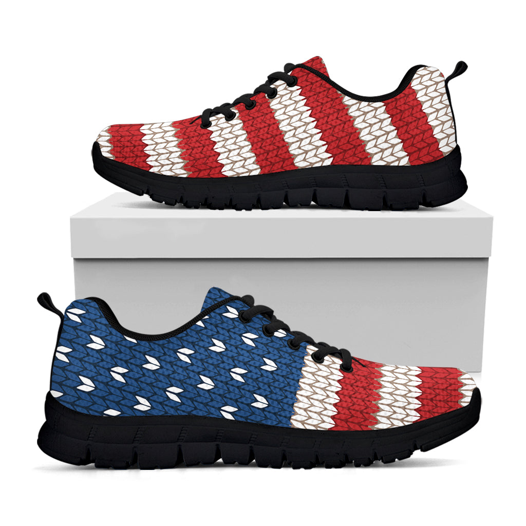 American Flag Knitted Print Black Running Shoes
