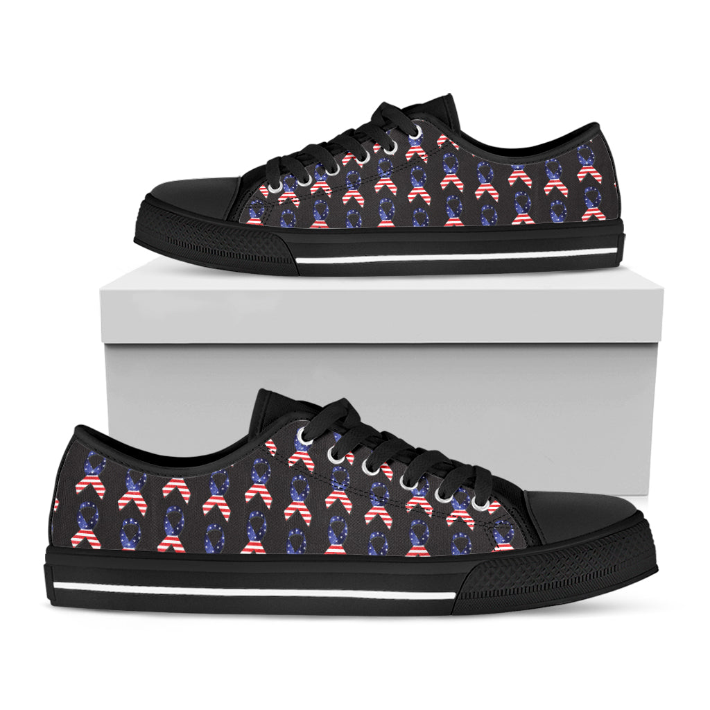 American Flag Ribbon Pattern Print Black Low Top Sneakers