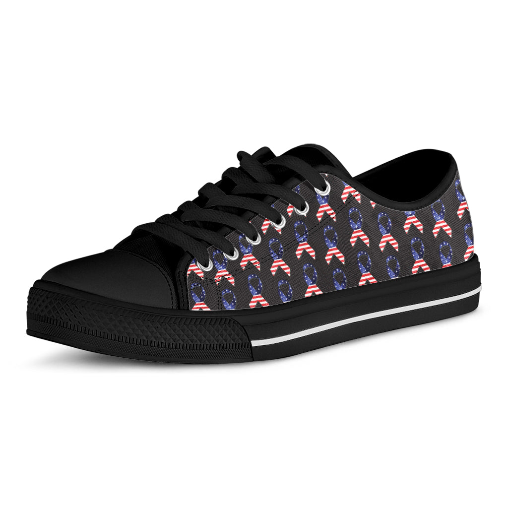 American Flag Ribbon Pattern Print Black Low Top Sneakers