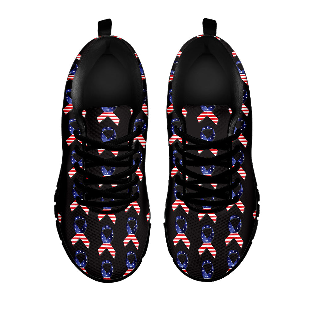 American Flag Ribbon Pattern Print Black Running Shoes
