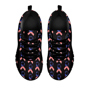 American Flag Ribbon Pattern Print Black Running Shoes