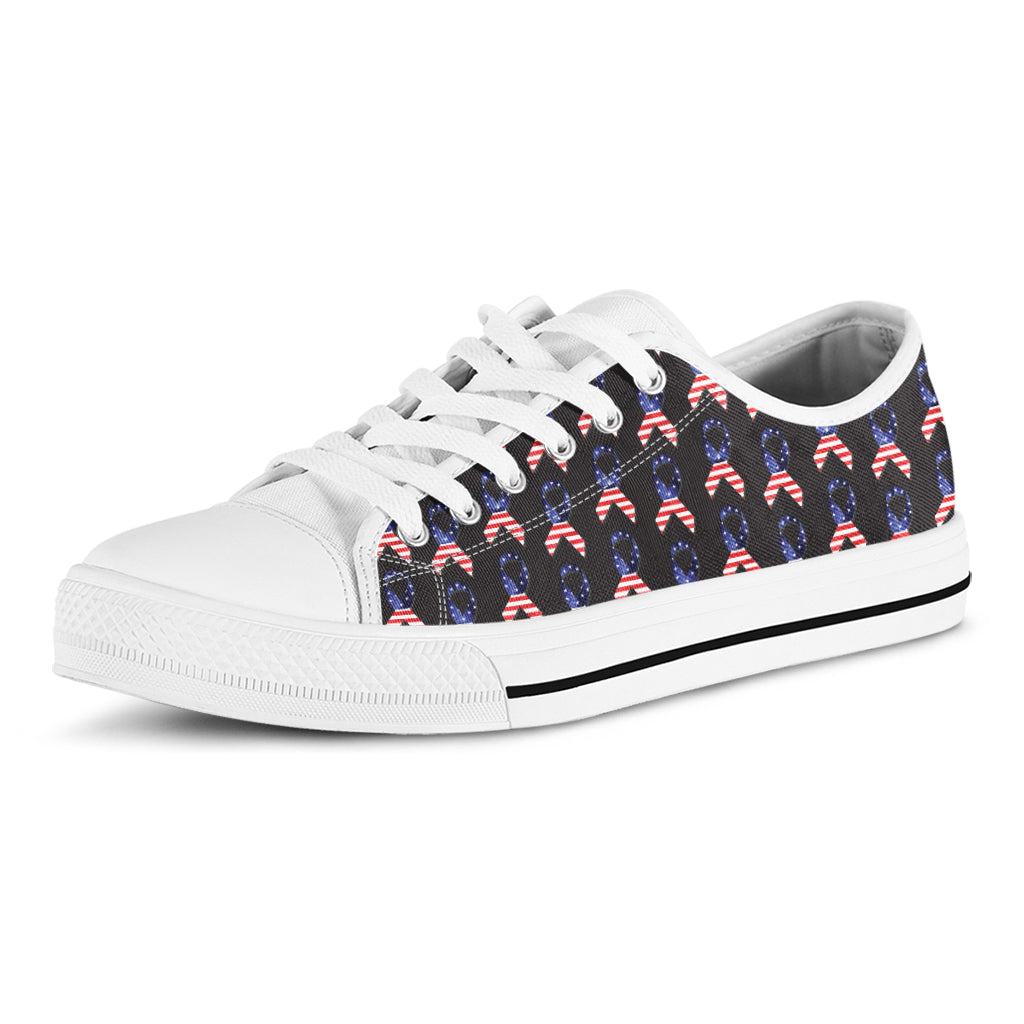 American Flag Ribbon Pattern Print White Low Top Sneakers