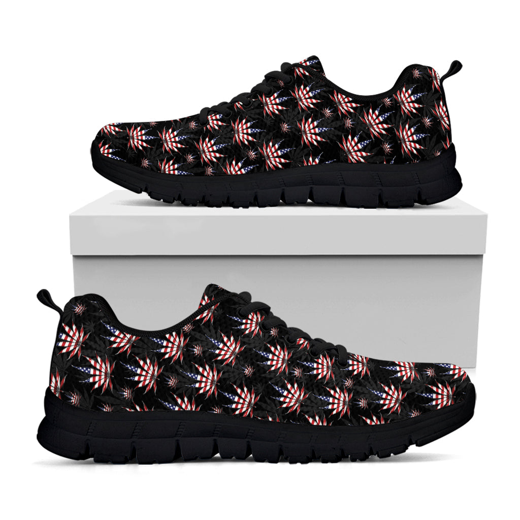 American Marijuana Leaf Pattern Print Black Running Shoes