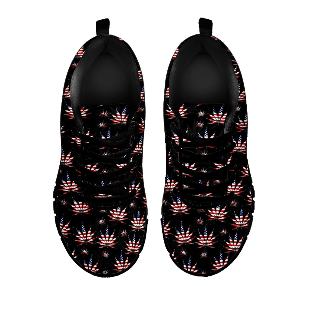 American Marijuana Leaf Pattern Print Black Running Shoes