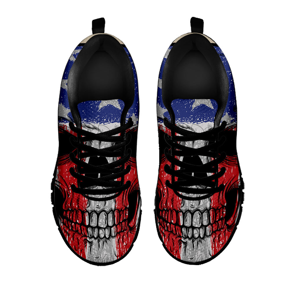 American Patriotic Skull Print Black Running Shoes