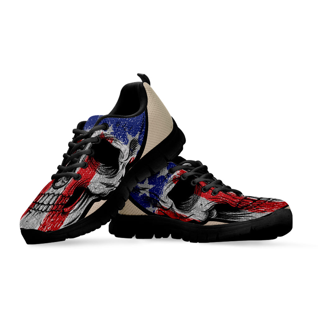 American Patriotic Skull Print Black Running Shoes