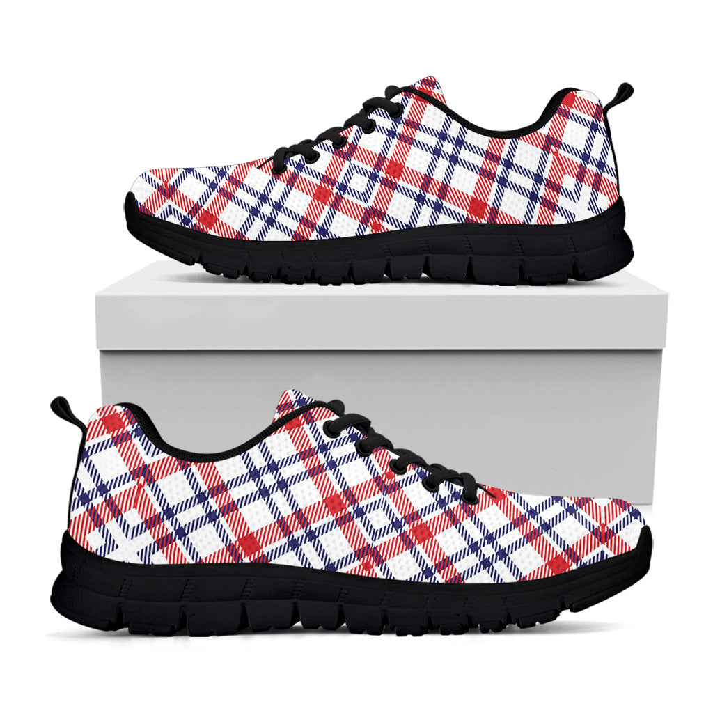 American Plaid Pattern Print Black Running Shoes