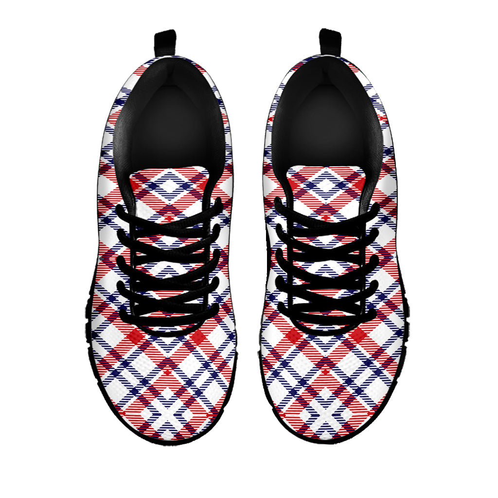 American Plaid Pattern Print Black Running Shoes