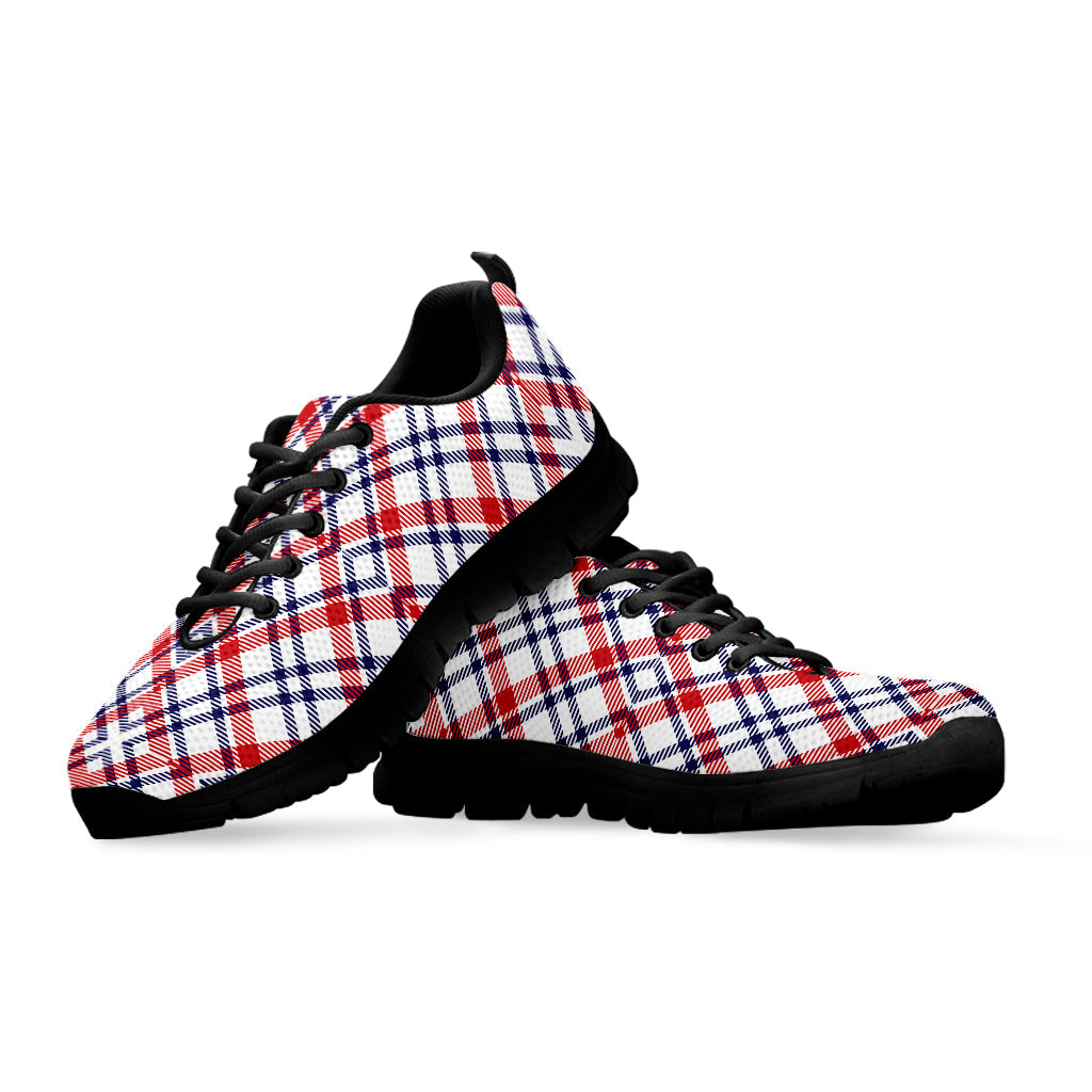 American Plaid Pattern Print Black Running Shoes